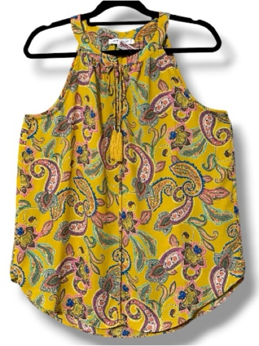 Rose & Olive large sleeveless floral boho blouse ties tassel keyhole front new
